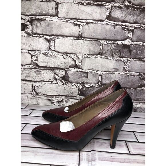 Bill Valentine VTG Burgundy Leather Slip On Classic Heels Women Sz 7M US/37.5EU - Picture 11 of 16